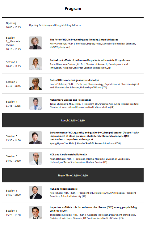 Danh sách giáo sư và timeline hội nghị chuyên đề về yếu tố trường thọ HDL lần thứ 2